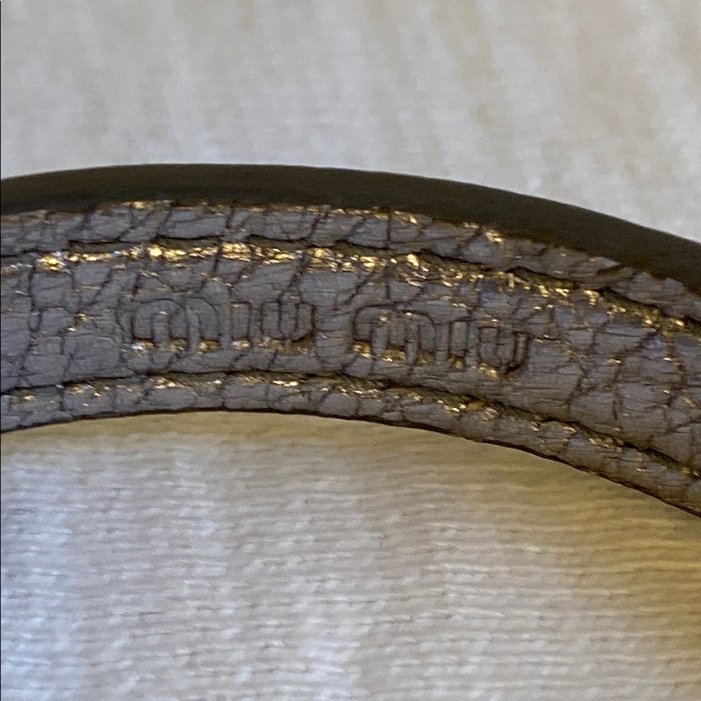 Miu Miu Silver Metallic Leather Bracelet with Goldtone Metal & Rhinestone (7.5") - Picture 2 of 6